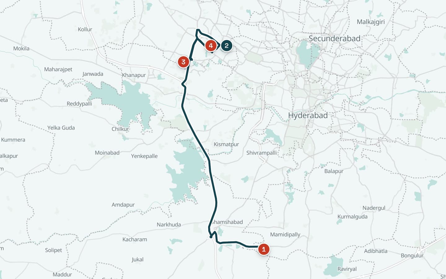 Map of day 1, Arrival and orientation, with 4 numbered stops